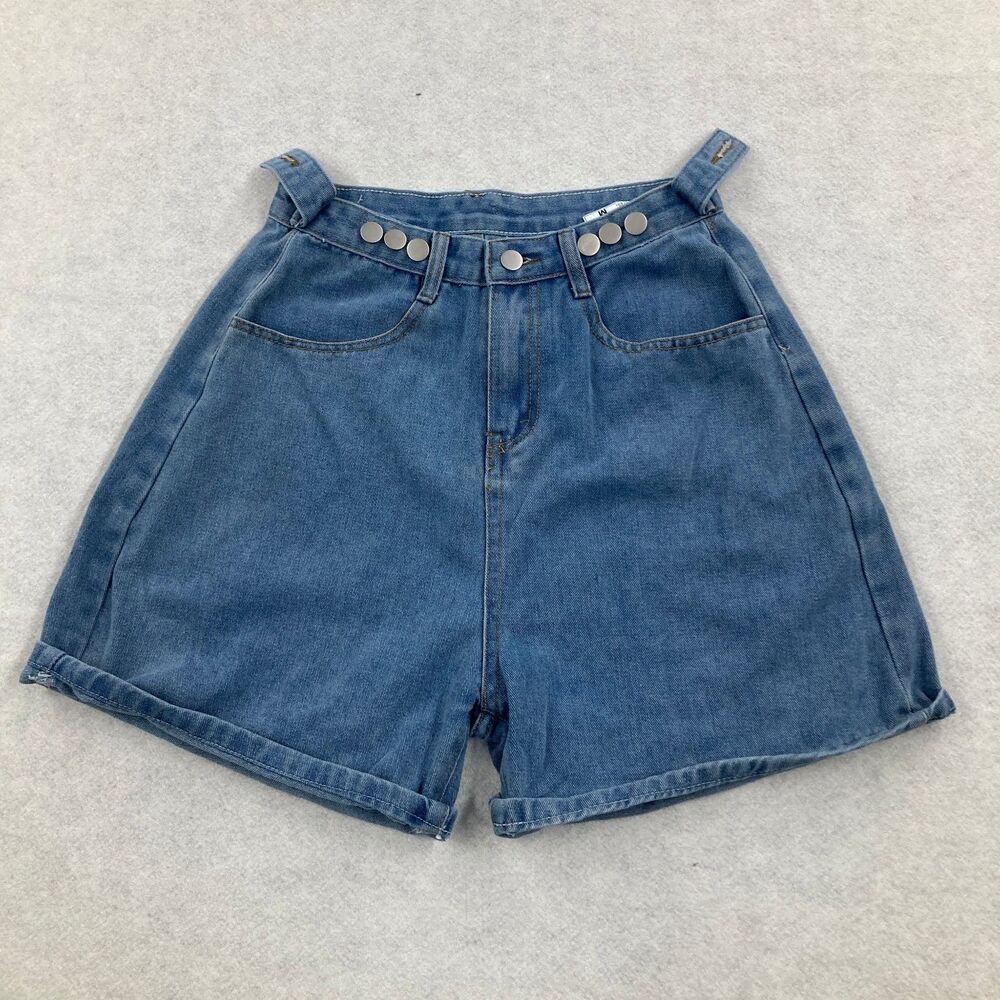 Women's High Waist Denim Shorts Cuffed Hem A-Line Jean Shorts Size M